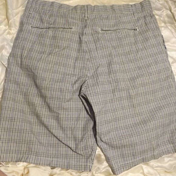 Hurley Shorts Mens 36 Gray/blue Plaid Casual Lightweight Polyester Viscose - Picture 8 of 8